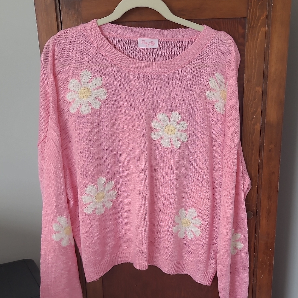 Pink Lily Floral Pink Crew Neck Sweater